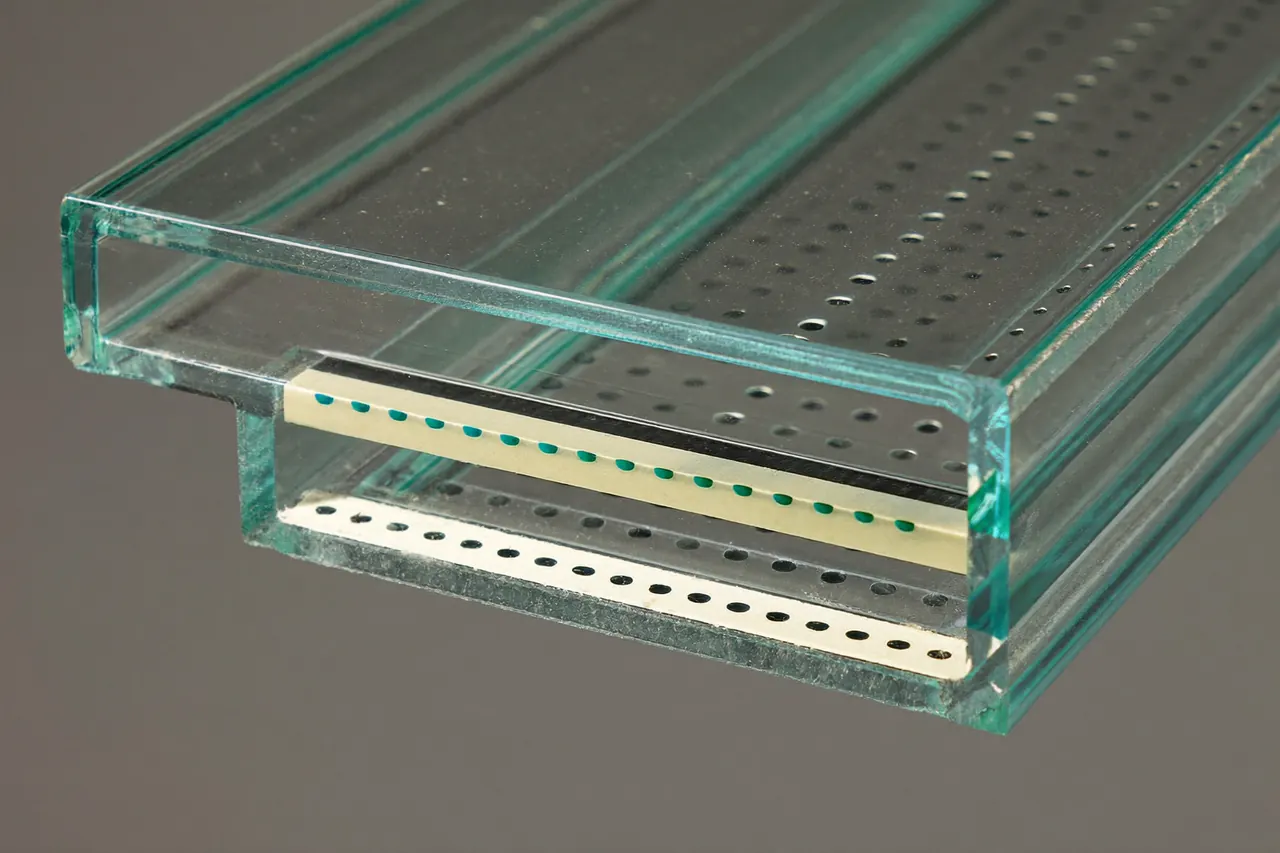 Construction detail of an insulated glass unit showing panes and spacer