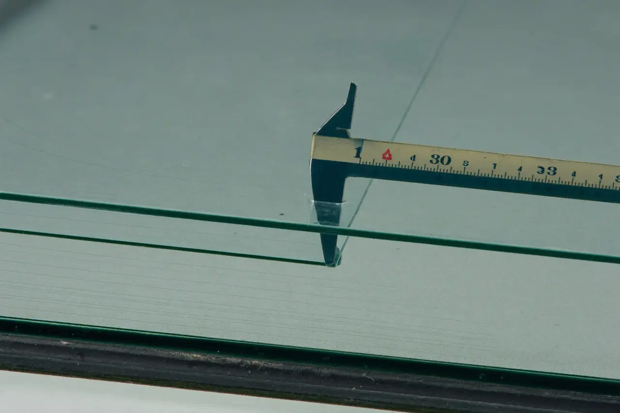 Edge detail showing the thickness of glass panes in a sealed unit
